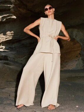 NWT/NEW ZARA Creased Wrinkle Effect High Waist Palazzo pant XS